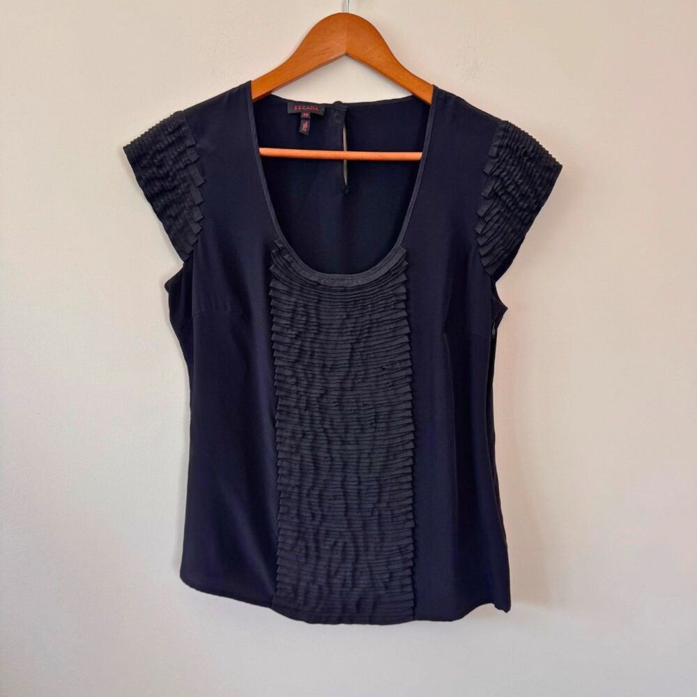 Escada Black Ruffled Blouse 100% Silk Size 6